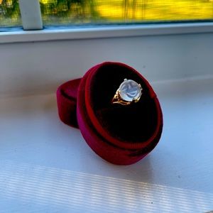 Vintage man-in-the-moon ring genuine moonstone solid 10k yellow gold